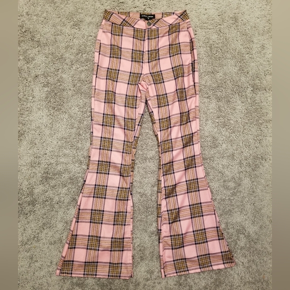 ALMOST FAMOUS 90S PLAID BELL BOTTOMS PINK CLUELESS SEXY NEW FALL FLARE MEAN GIRL - Picture 1 of 5